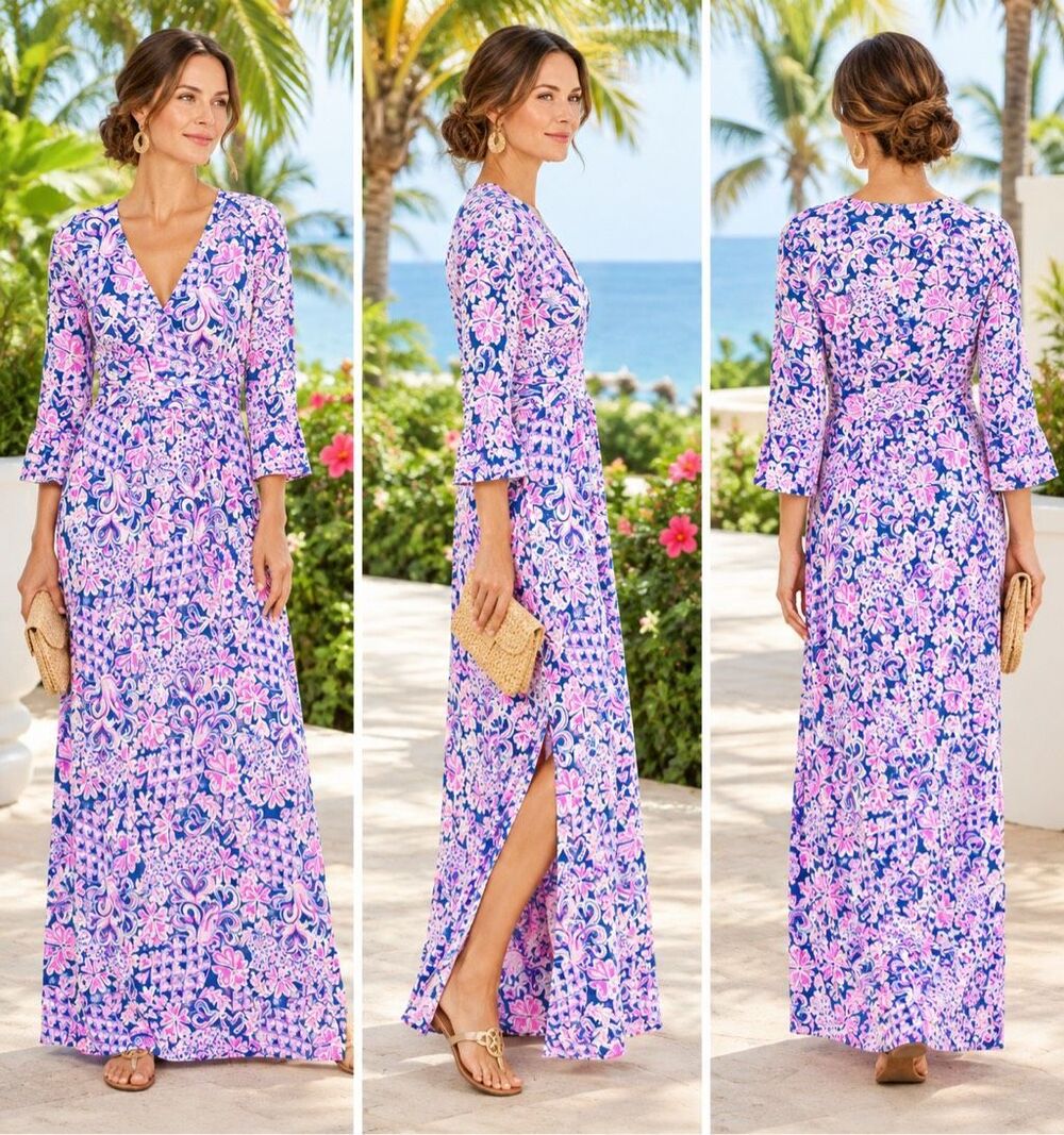 Lilly Pulitzer Maxi Dress XL Nichola - Indigo Love You Bunches Heart